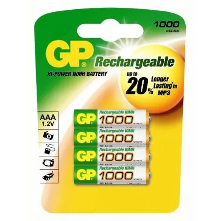 Pack of 4 rechargeable batteries AAA 1000mAh